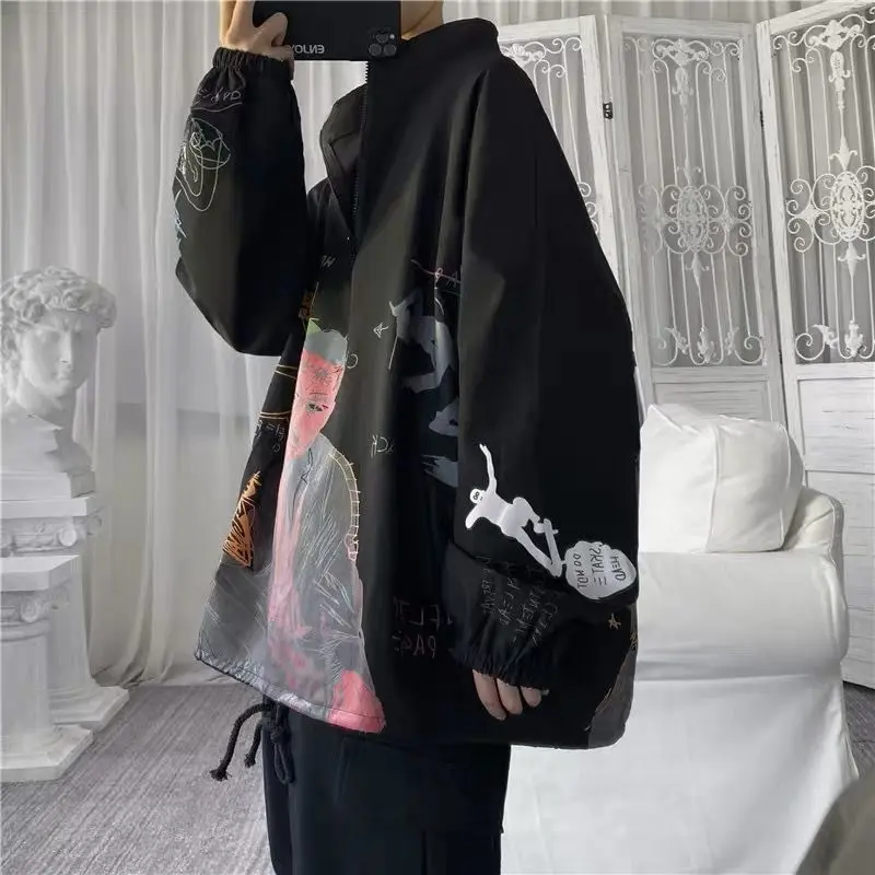 

Graffiti sweatshirt for men loose tide brand printing hip-hop plus size pullover Korean fashion lose casual jacket boys clothes