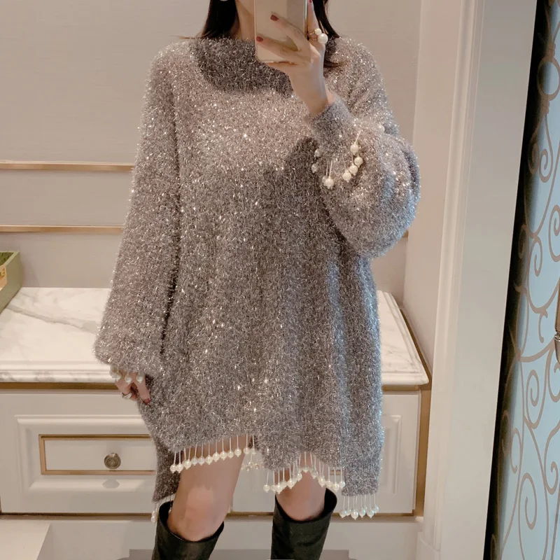 Модный новый яркий Шелковый головной убор тяжелый Повседневный свободный свитер