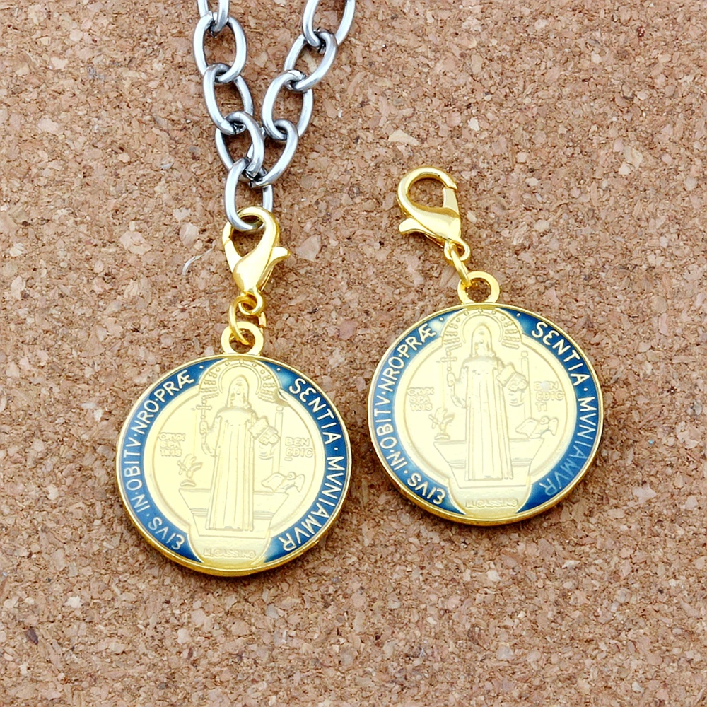 Синяя эмалированная медаль Saint Benedict крестообразные Подвески с застежкой Лобстер