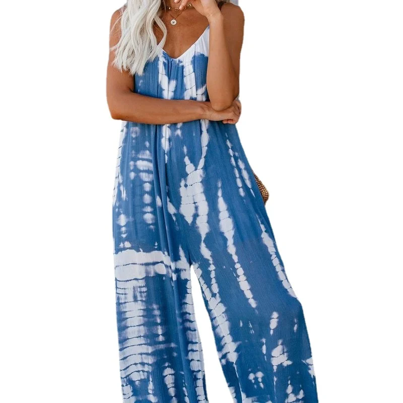 

2021 Summer New Ladies Jumpsuit European and American Style Sexy Temperament Suspenders Wide-leg Fashion Women Clothes WK07