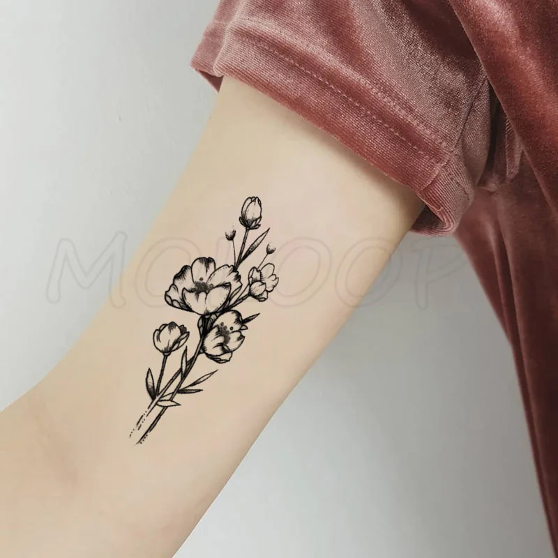Waterproof Temporary Tattoo Stickers Black Eustoma Flower Small Size Tatto Flash Tatoo Fake Tattoos for Man Kid Girl Women | Красота и