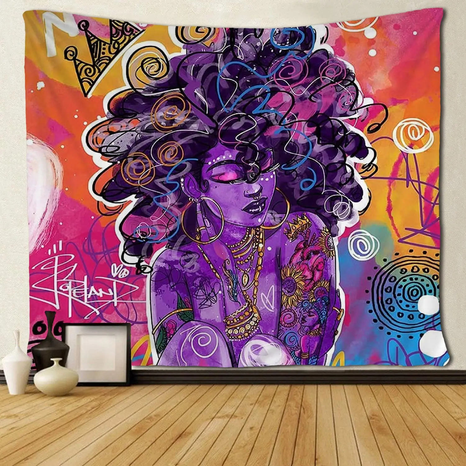 African American Women Art Afro Queen Tapestries Hippie Wall Hanging