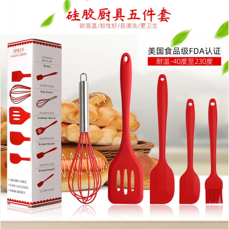

Kitchen Baking Silicone Five Piece Cooking Egg Beater Kitchen Utensils Brush Non-stick Pan Silicone Shovel Tools