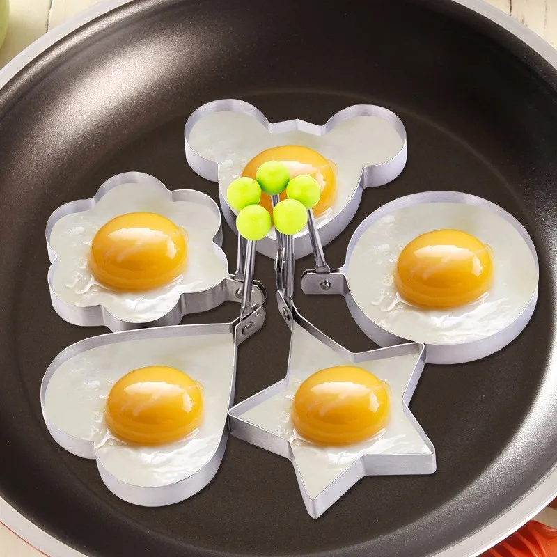 

5 Shapes Stainless Steel Fried Egg Shaper Mold DIY Breakfast Pancake Rings Sandwich Kitchen Tools Utensil Baking