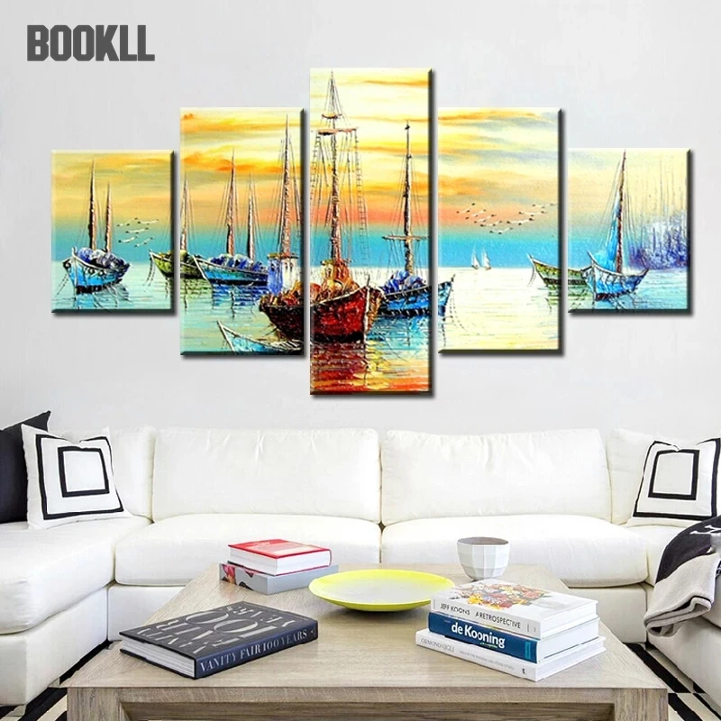 

5 Panels Ship Boats Sailing Canvas Painting Pictures Oil Paintings Print On Canvas Wall Art Pictures For Living Room Decor