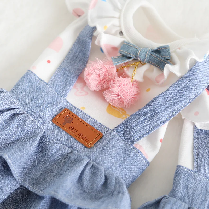 QYPET Вишневое джинсовое платье для собак товары питомцев летняя одежда из 100%