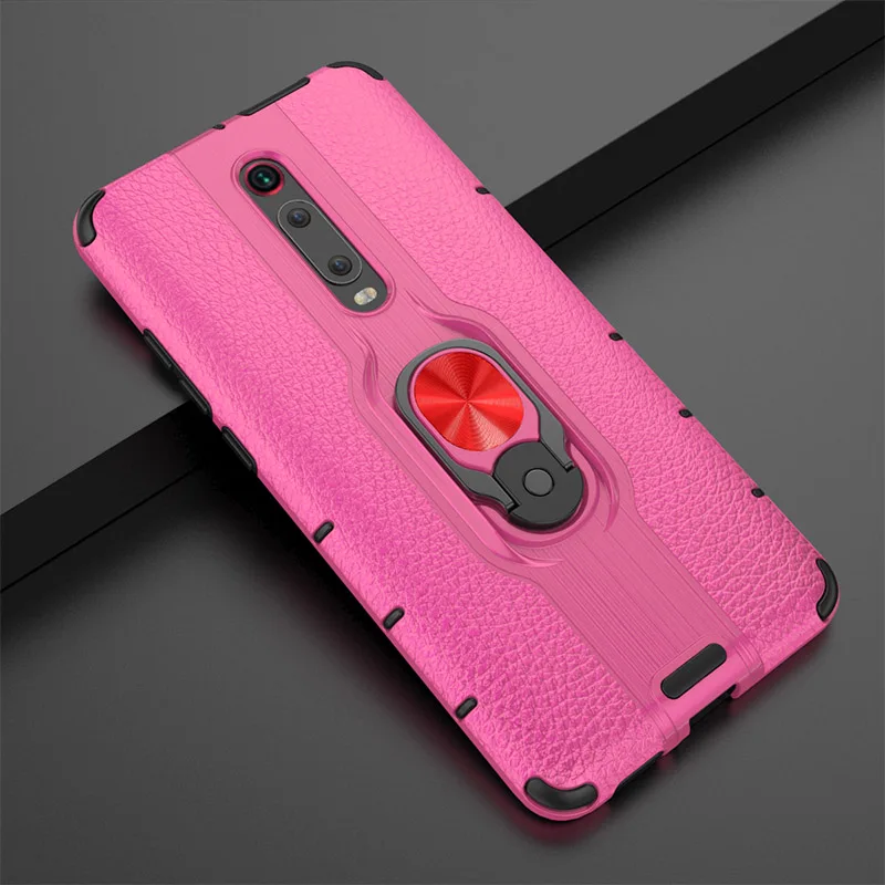 Rose Red Автомобильный Магнитный чехол-держатель для Xiaomi Redmi Mi 9 T, чехол-бампер, противоударный чехол-подставка, автомобильный чехол для телефона с кольцом для Xiaomi Mi 9T Pro, чехол - Color: Rose Red