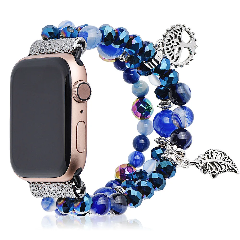 Purple 41mm 45mm Strap for Apple Watch Band 44mm 40mm iWatch SE Series 7 6 5 4 3 Bracelet Beaded Elastic 38mm 42mm Watchband