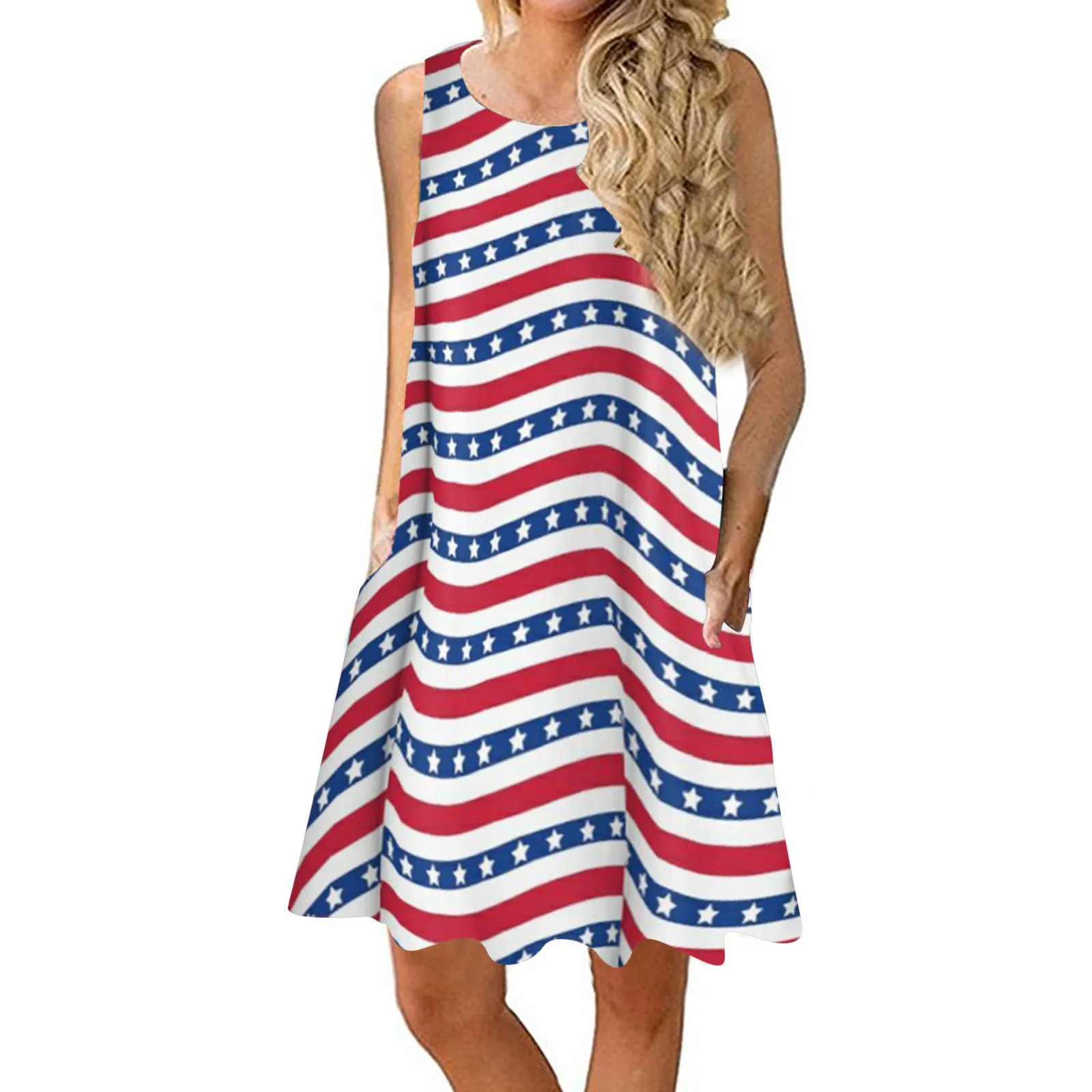 Женское платье es летнее без рукавов с изображением американского флага печать