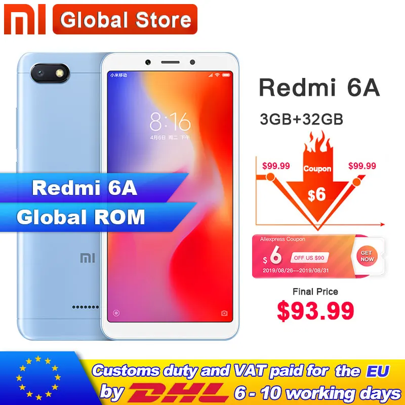 Xiaomi Redmi 6A 6 A 3 ГБ ОЗУ 32 Гб ПЗУ A22 мобильный телефон 5 45 дюйма 1440*720 13 0 МП + 5.0MP 3000