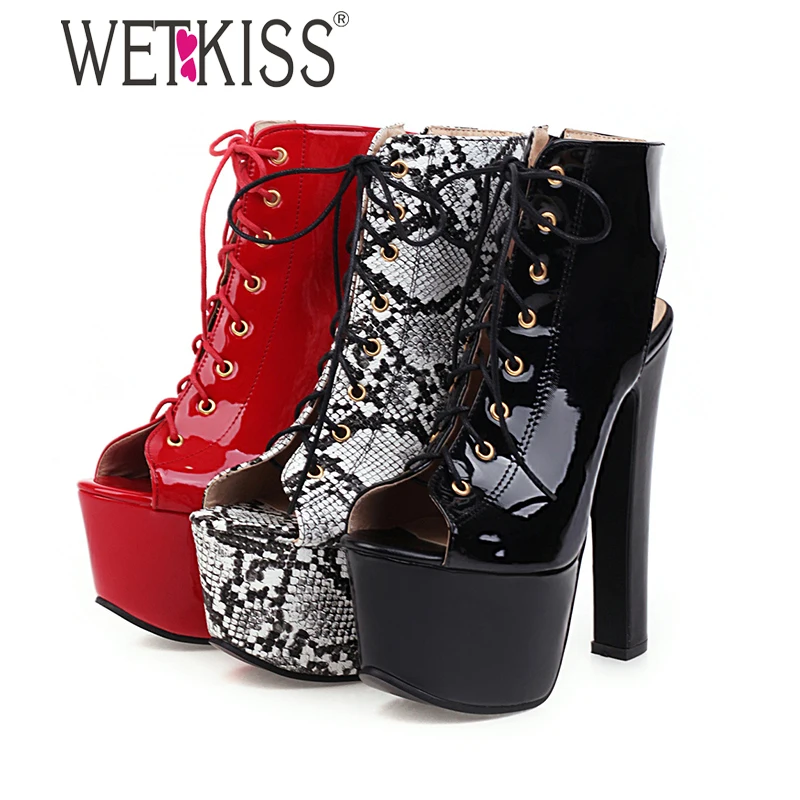 

WETKISS Super High Heels Sandals Thick Platform Cross Tied Women's Sandals Peep Toe Ladies Shoes Woman Summer Fashion Shoe