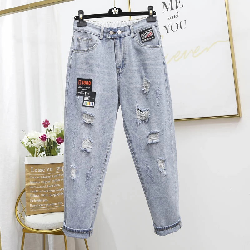 

Летние модные рваные джинсы-бойфренды для женщин Свободные винтажные джинсы с высокой талией женские джинсы Vaquero 4XL/5XL