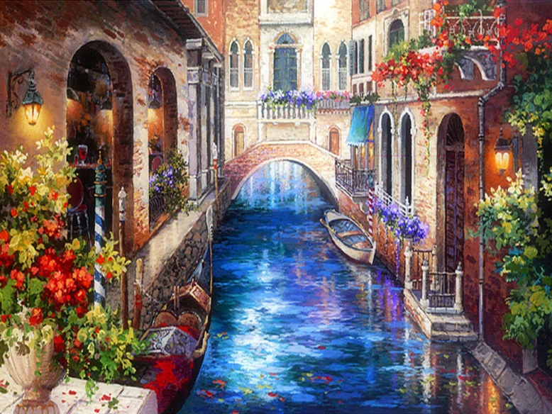 

Diamond Painting Color Buildings River Landscape Square Diamond Round Diamond Decoration Customizable Wall Art Decoration