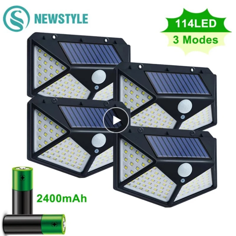 

1PC Hot 114 LED Solar Light Outdoor Solar Lamp Motion Sensor Wall Light Waterproof Solar Powered Sunlight Home Garden Decoration