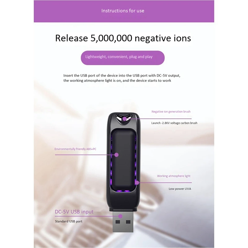 Мини Портативный USB очиститель воздуха для офиса дома автомобиля Авто Озон