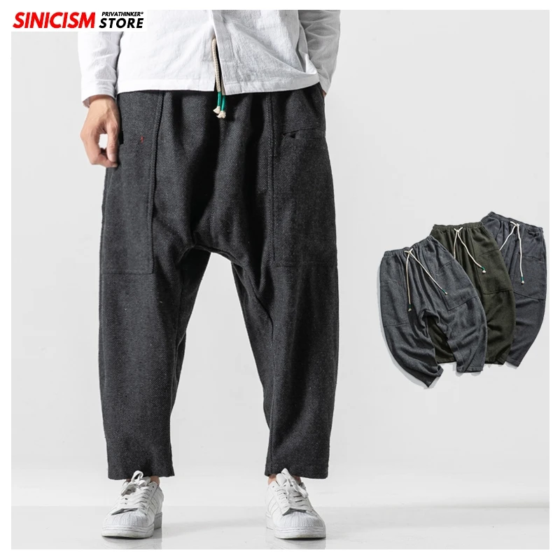 Sinicism Store, осенние свободные штаны-шаровары для бега, мужские повседневные плотные штаны,, зимние теплые хлопковые штаны для мужчин