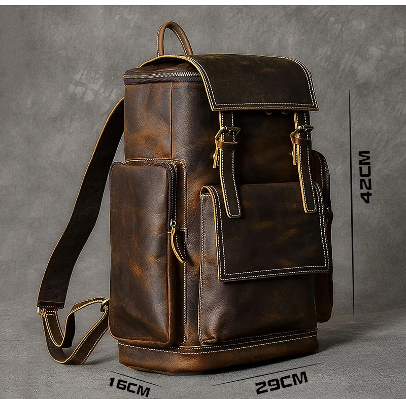 

Men's leather retro backpack, large capacity laptop bag, school backpack, brown leather bag, travel bag