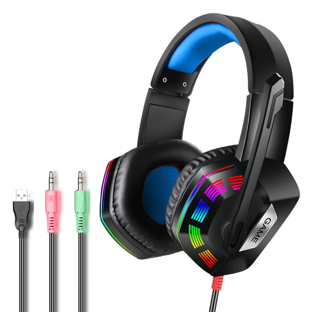 

M1 Headphone Stereo 3.5mm Wired Computer Gaming Headset Soft Earmuff RGB LED Light Mic Ear Headphones for Laptop Desktop