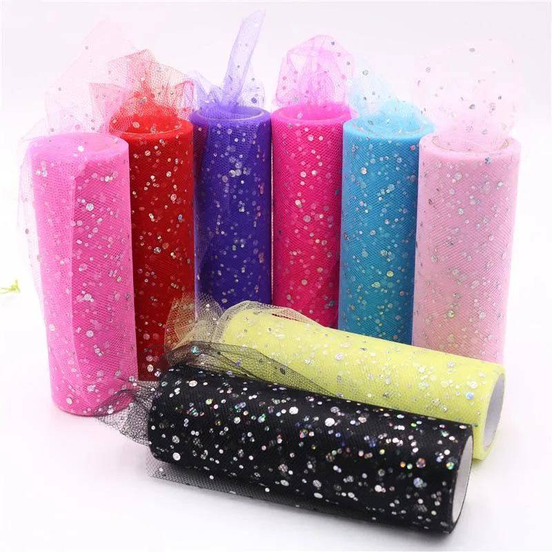

25Yards Glitter Tulle Rolls 13cm Sparkling Tulle Ribbon Tulle Spool Assortment Sewing Crafting Fabric Wedding Party Gift Ribbon