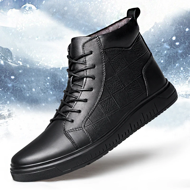 Высокое качество Натуральная кожа Мужские ботинки зимние водонепроницаемые