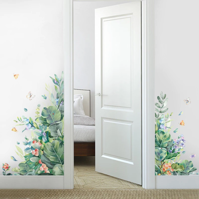 

Removable Green Leaf Wall Stickers for Living room Bedroom Door Self-adhesive Refrigerator DIY Wall Decals Vinyl Art Wall Murals