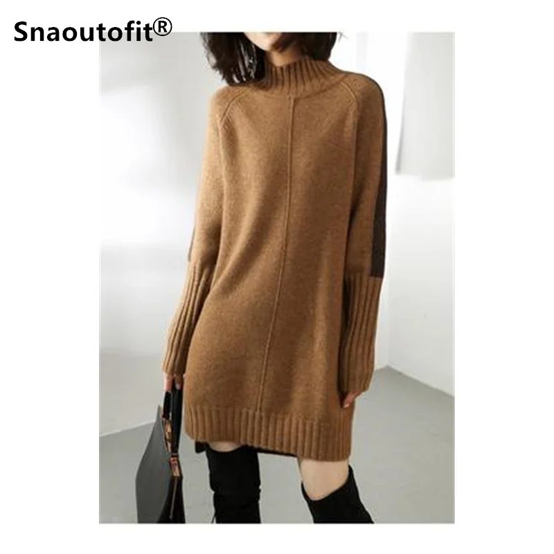 Mid-Length Women's Sweater,Lazy Style,Base Knitted Pullover,Warm,Autumn Winter,Loose,Half High Collar,Large Size, XL-XXL-XXXL-50