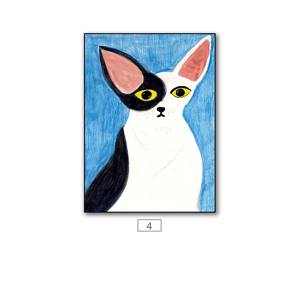 

Hand-painted Funny Painting Core Animal Poster Printing Cat Dog Hanging murals Cute Pet Cartoon Home Art Decorations No Frame