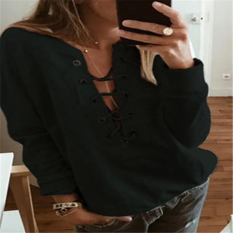 

2020 Fall/winter Fashion Women's Sweatshirt Fashion Sexy Bandage Solid Color Round Neck Top Casual Moletom Feminino En*