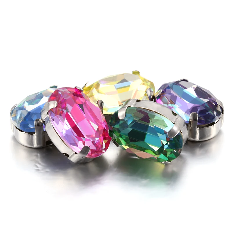 10 шт. супер блестящие овальные лазерные стразы для пришивания с плоской задней