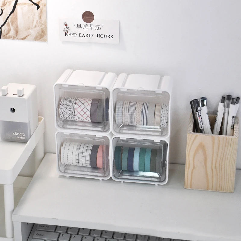 

4PCS Masking Tape Storage Box Stationery Washi Tape Storage Organizer Office Desktop Tape Dispenser School Stationery Supply