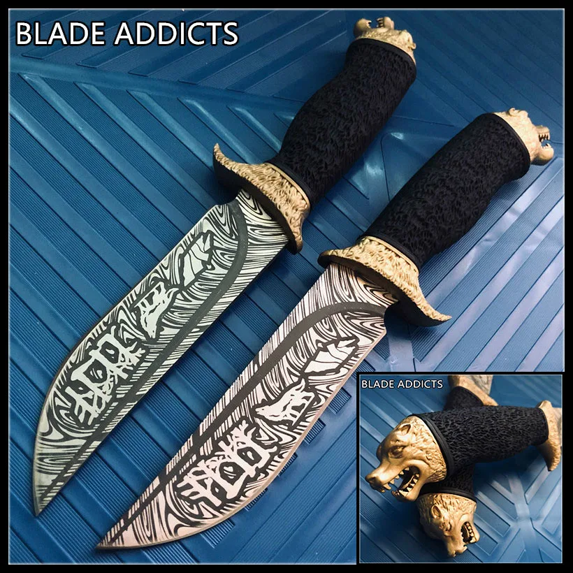 Тактический охотничий нож для коллекционеров с головой волка и гравированным