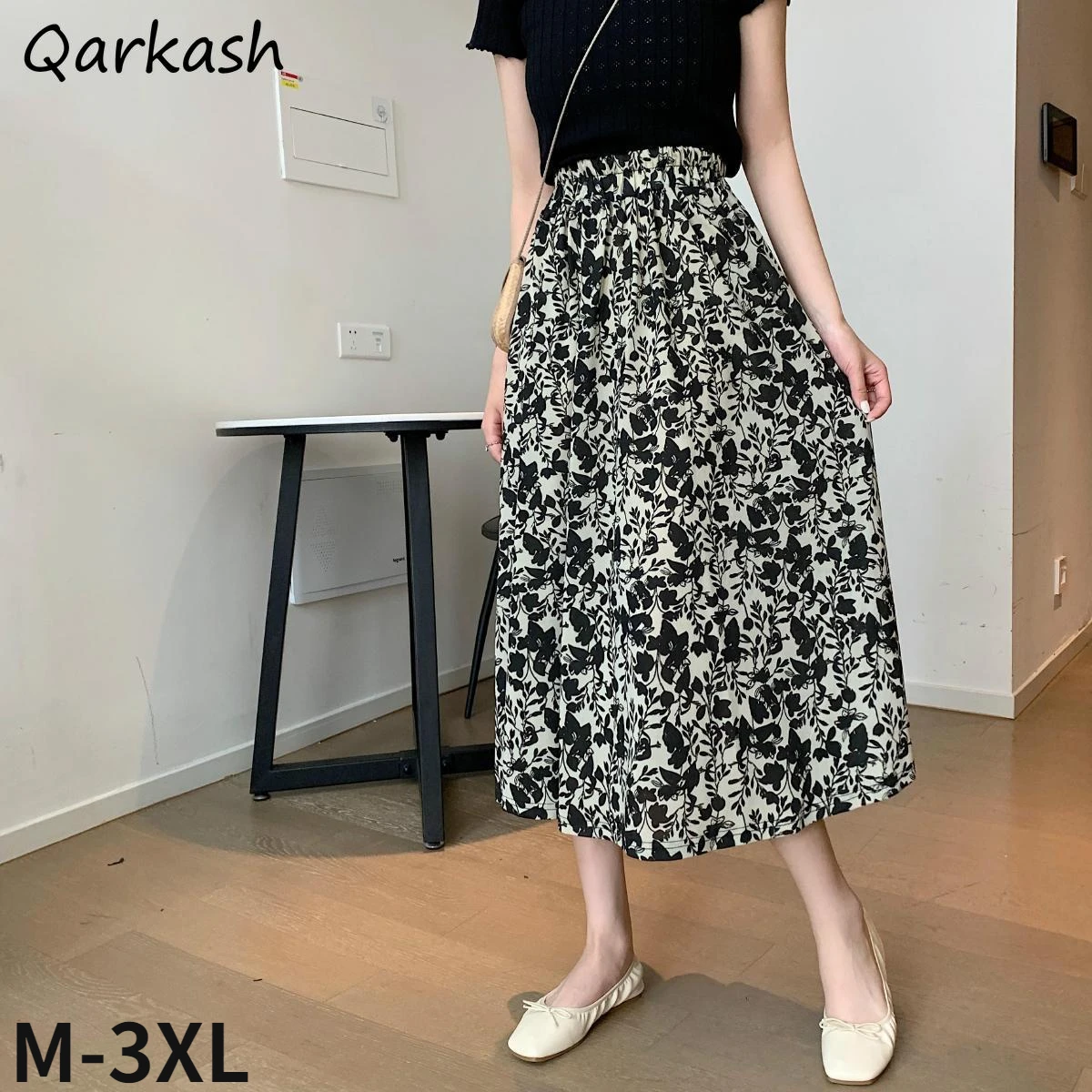 

Print Skirts Women Summer Mid-calf Harajuku Vintage A-line Ladies Leisure Chic All-match Design Students Plus Size M-3XL Bottom