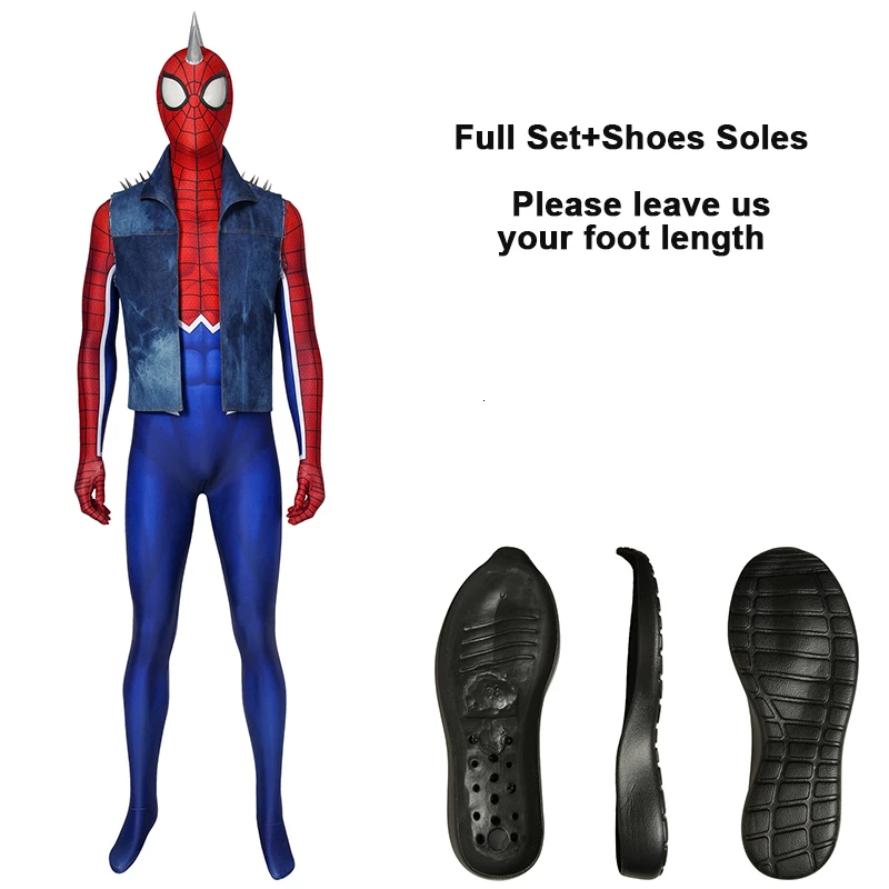 with shoes sole Игра Ps4 Человек-паук костюм Человек-паук панк Рок возвращение домой Косплей Карнавальный супергерой комбинезон для Хэллоуина мужской джинсовый жилет Zentai - Цвет: with shoes sole