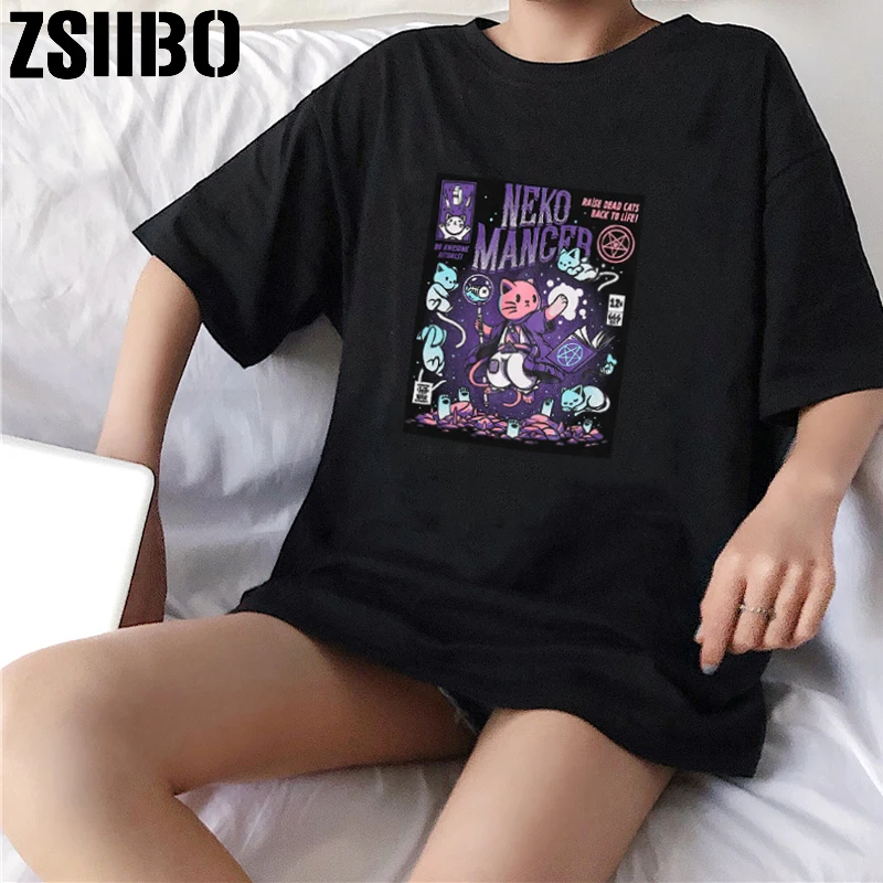 Футболка унисекс в стиле Харадзюку YF Neko Mancer модная Милая эстетичная черная