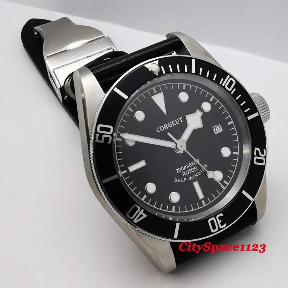 Мужские Водонепроницаемые механические часы с сапфировым стеклом и черным