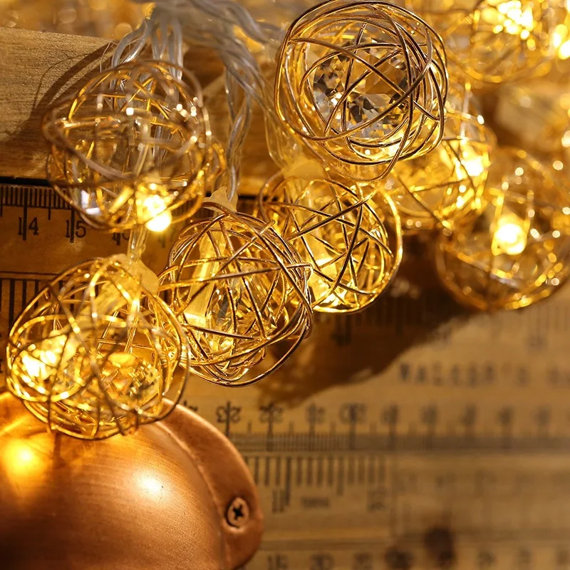 

String Lights LED Wrought Iron Ball Starry Lights String USB Battery Style Outdoor Indoor Bedroom Christmas Tree Decoration Lamp