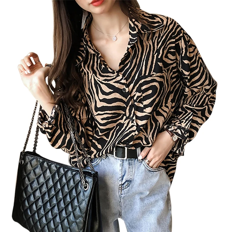 

Women Fashion All-match Casual Loose Concise Retro Striped Botton Dot Long Sleeve Shirts