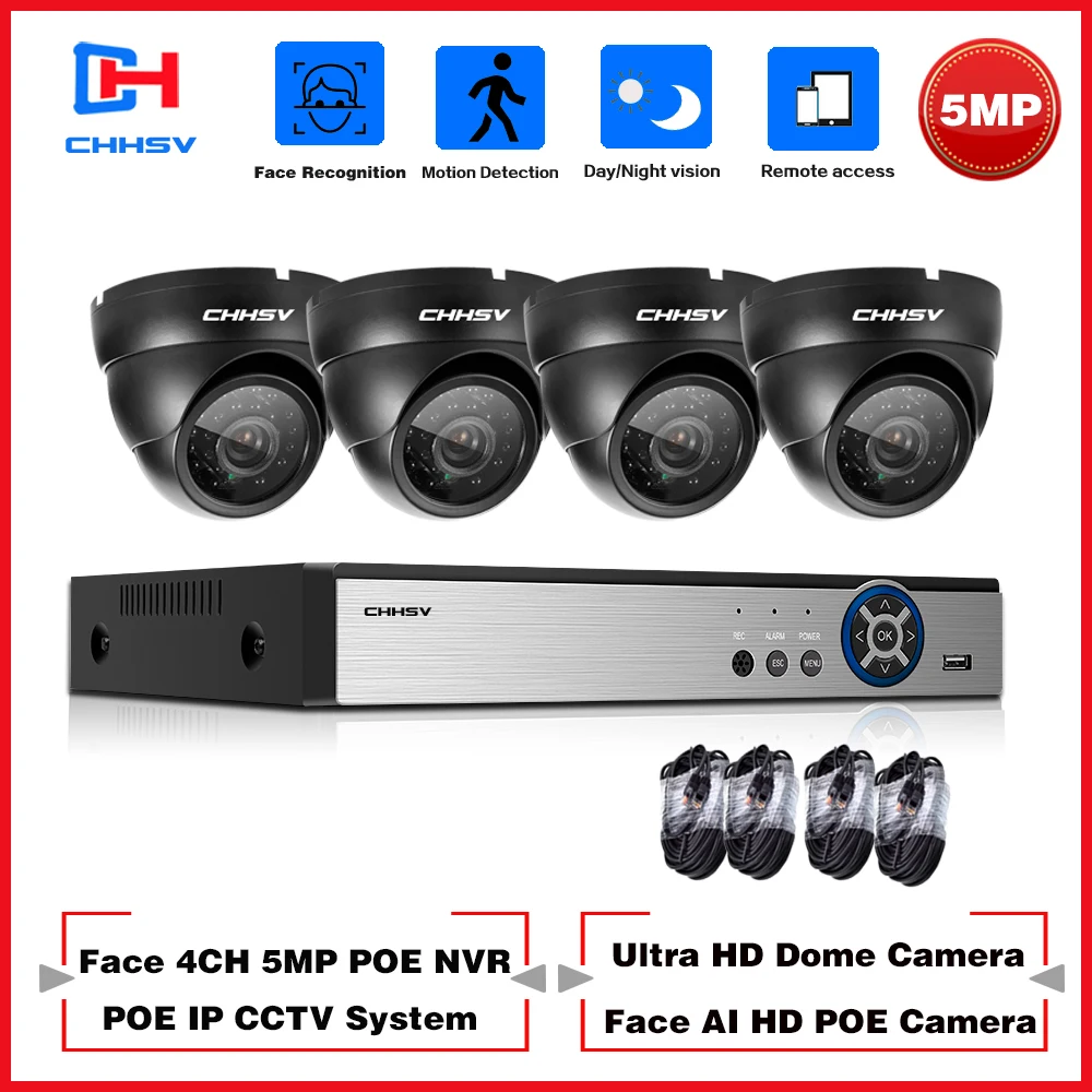 

Face Detection 4ch 5MP POE NVR Kit H.265 CCTV Cameras Security System Indoor Outdoor Dome IP Camera Video Surveillance Set P2P