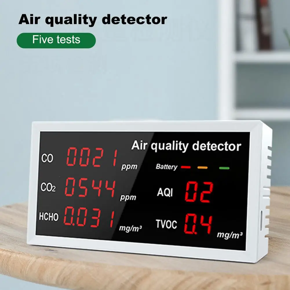 Домашний детектор качества воздуха 5-в-1 тестер загрязнения CO/CO2/HCHO/AQI/TVOC