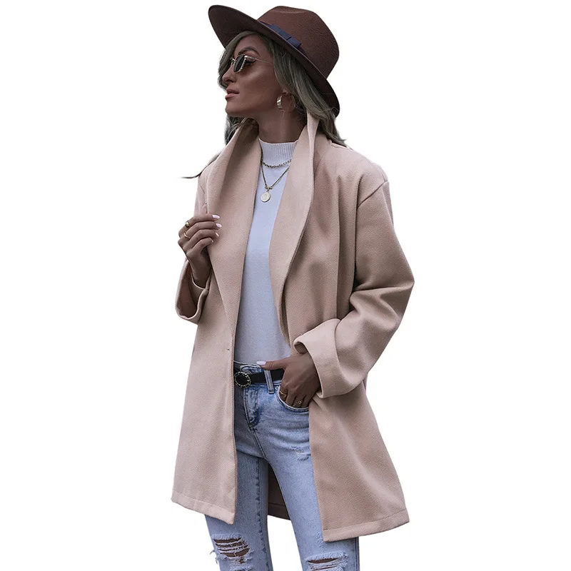 

Hot selling women's clothing autumn and winter coat fashion hooded medium long woolen coat for women