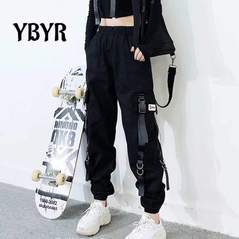 YBYR Women Elastic Waist Loose Streetwear Cargo Pants Female Fashion Ankle-length Jogging Trousers Ladies Fashion Casual Pants