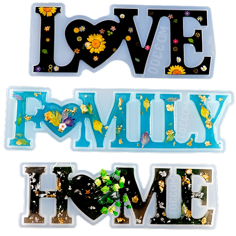 3Pcs DIY Family Home Love Letter Forma De Silicone Reverse Personalized Key Chain Molde Para Resina Epoxi For Resin Art