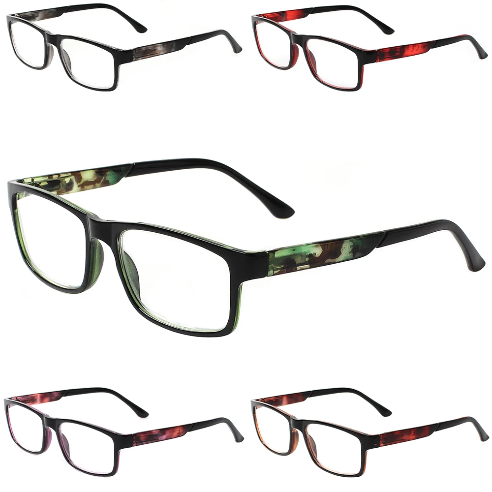 

Henotin Reading Glasses Spring Hinge Men Women Colorful Temples Rectangle Frame Decorative Eyeglasses HD Reader Diopter 0~600