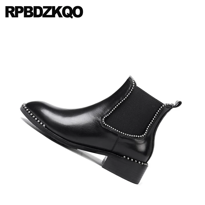 Черные Дизайнерские ботильоны челси на высоком каблуке с металлическими