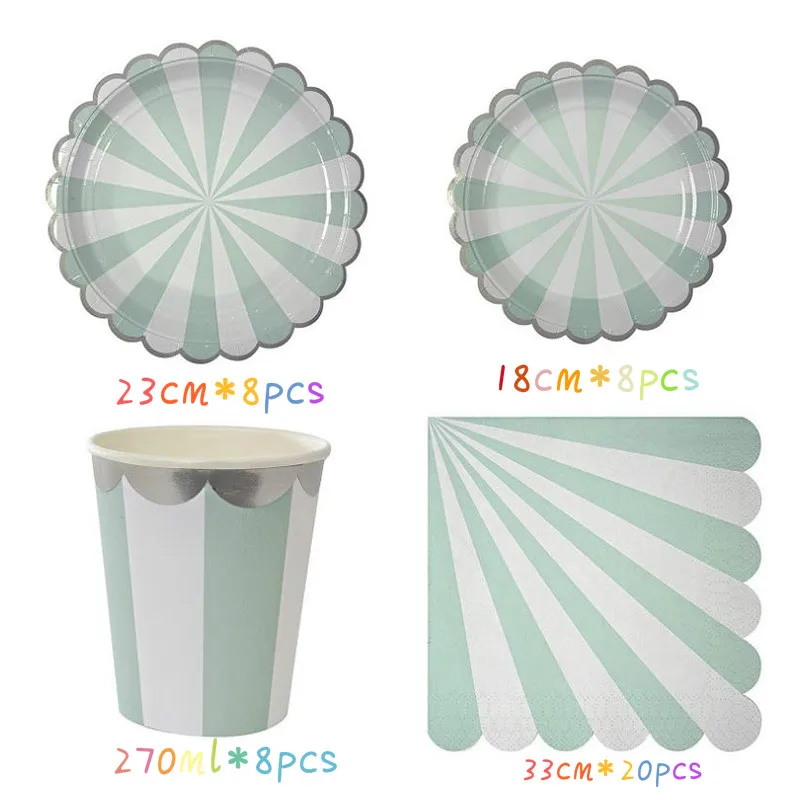 Праздничные вечерние принадлежности из серебряной фольги зеленые бумажные