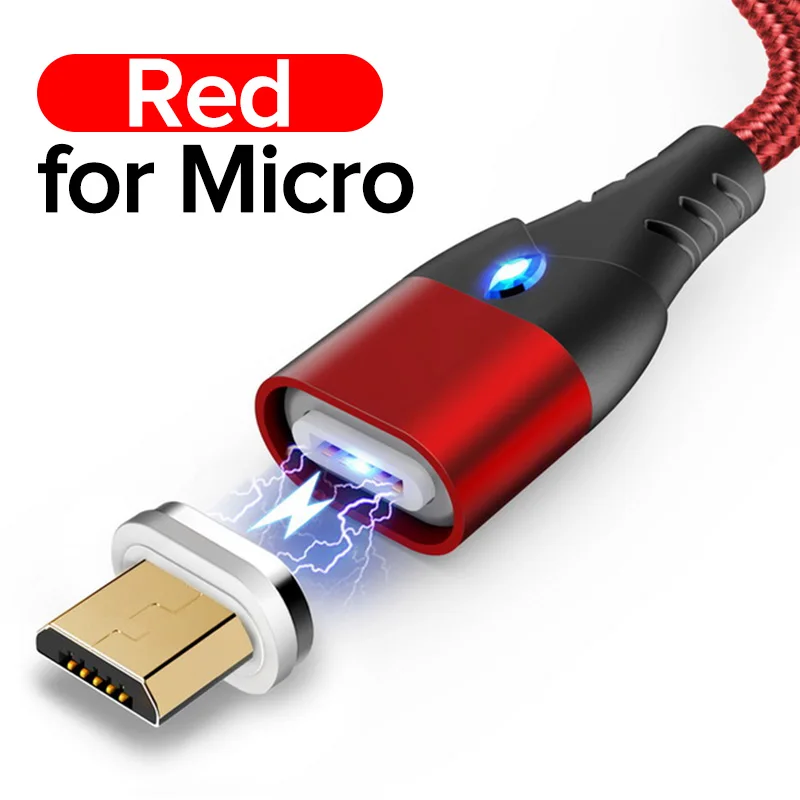 Red 3 в 1 микро кабель 1 м 2 м 5 в 3 А Быстрая зарядка Магнитный USB шнур для samsung S5 S6 S7 Edge мобильный телефон провод данных для песни htc LG - Цвет: Red