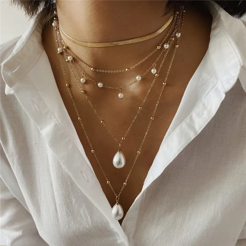 

ZOSHI Bohemian Multi Layer Long Necklace for Women Imitation Pearl Choker Necklace Collars Statement Necklace Summer Jewelry