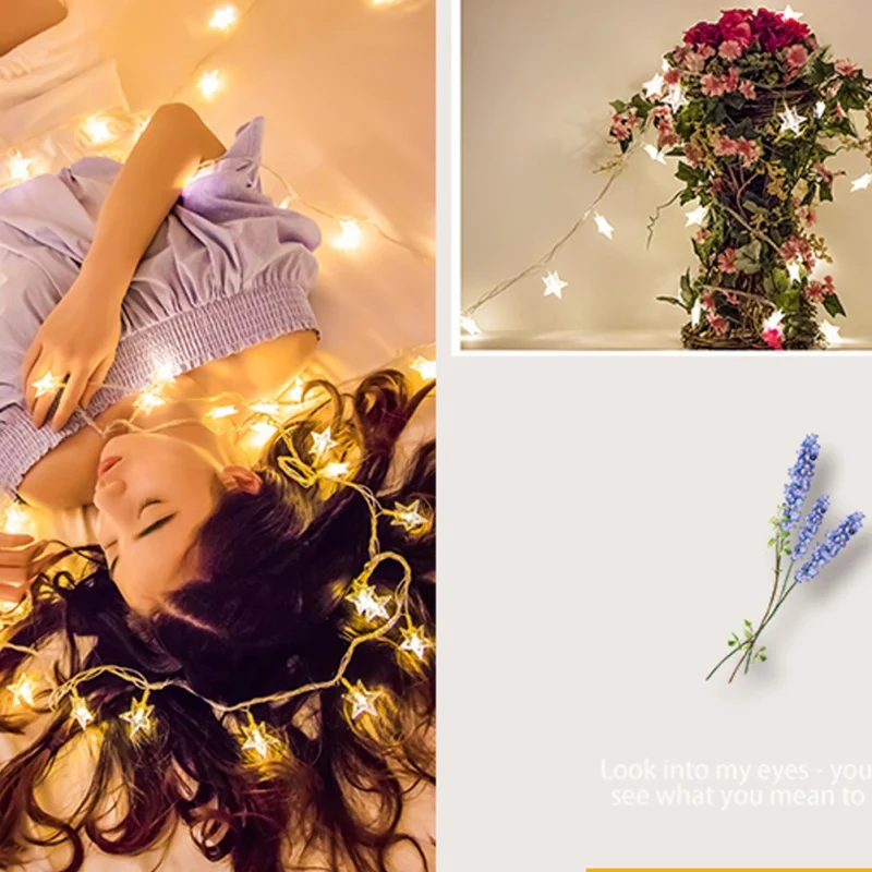 Цветные теплые белые пятиконечные Звездные Рождественские огни Рождественский