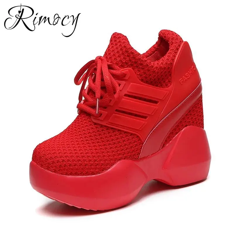 Женские кроссовки на платформе Rimocy повседневные сетчатые красного цвета