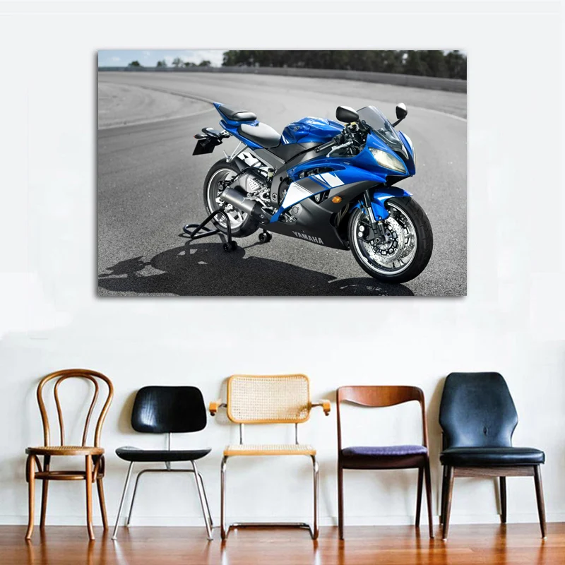 Картины на холсте Yamahas YZF R6 2008 Superbike Blue Motorcycle Wall художественные плакаты и принты
